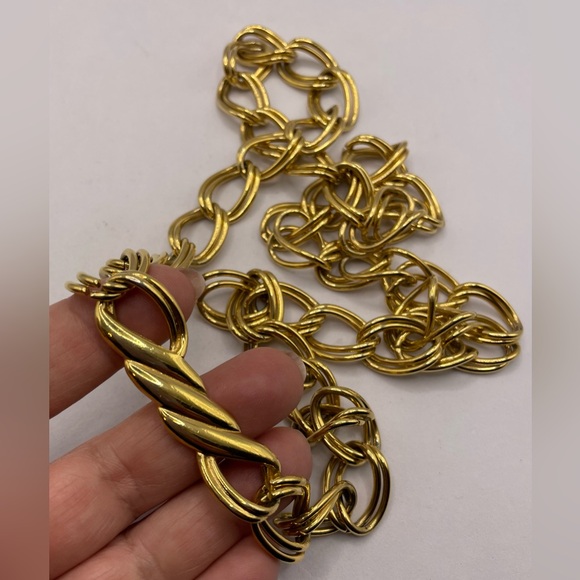 Vintage Signed Monet Long Double Linked Gold Tone Chunky Chain Necklace Layering - Picture 5 of 6
